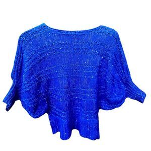 Vintage Royal Blue and Sequins light weight knit blouse with Dolman sleeve Sz M